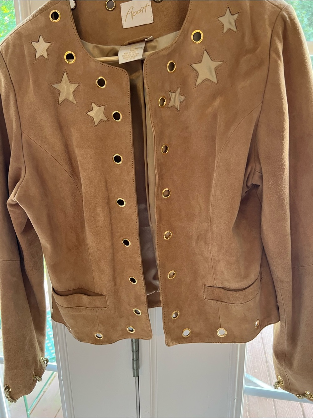 Apart Vintage Suede Star Appliqué Grommet Jacket